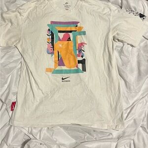 Rare Nike Vintage White Abstract Art Tee with Vibrant Abstract Design Mens M